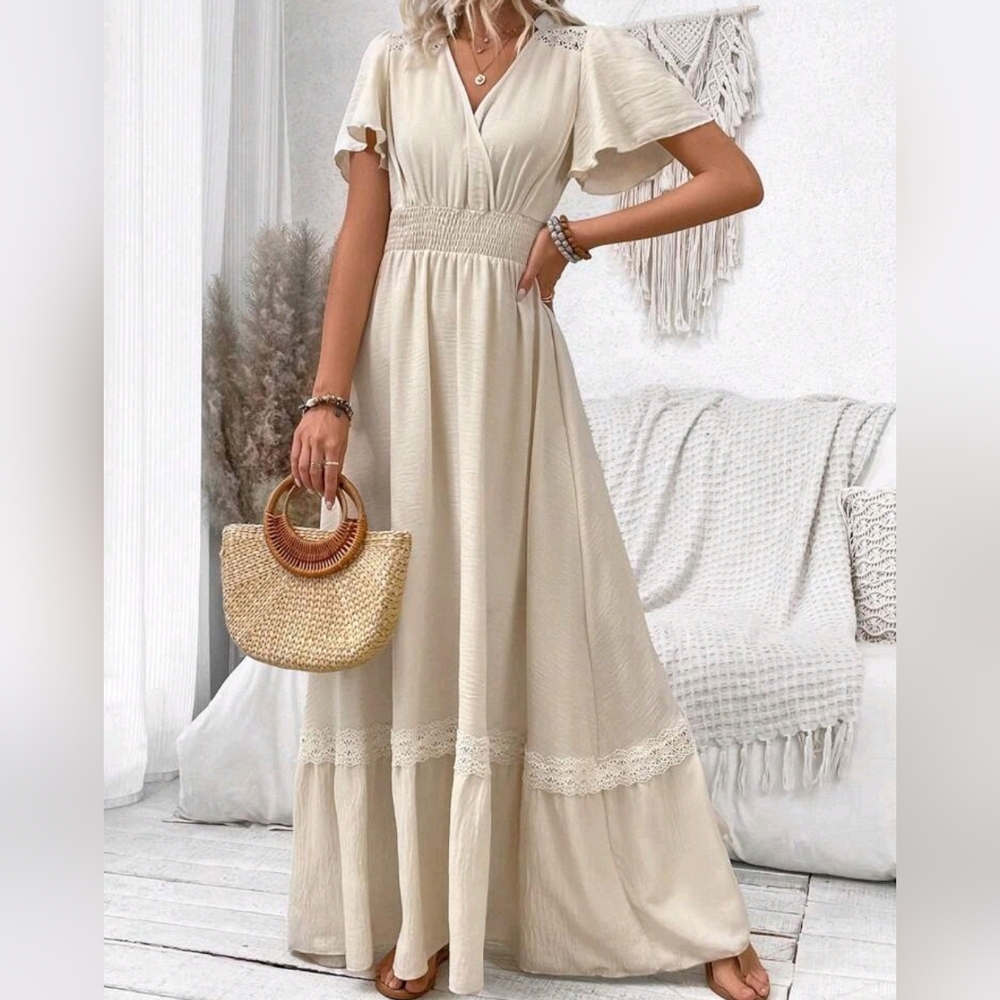 Elegant Cream Maxi Boho Dress
